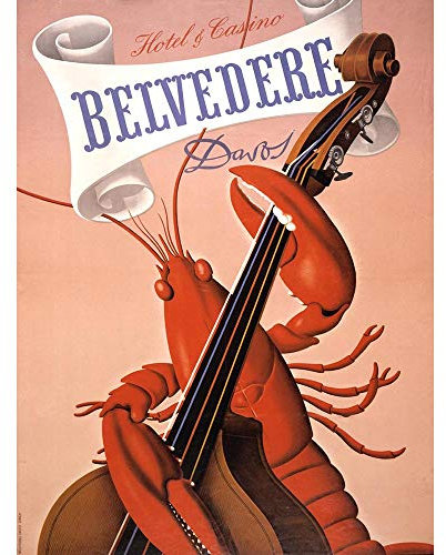 Wee Blue Coo Advert Belvedere Hotel Casino Lobster Cello Davos Art Print Poster Wall Decor Kunstdruck Poster Wand-Dekor-12X16 Zoll