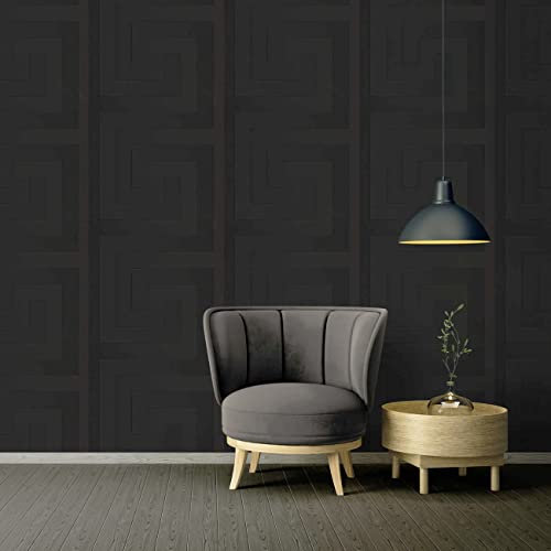 wallpaper heaven Versace Griechisch Schlüssel Designer Tapete in Schwarz - Komplette Rolle