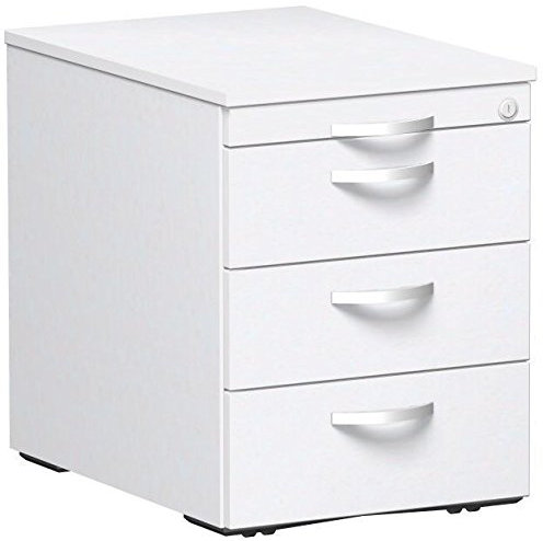 Geramöbel Rollcontainer mit 3 Metall-Schubfächern und Utensilienschubfach, Metall-Rollschubführung, Zentralverriegelung, verdeckte Doppel-Lenkrollen, 438x600x565, Weiß/Weiß