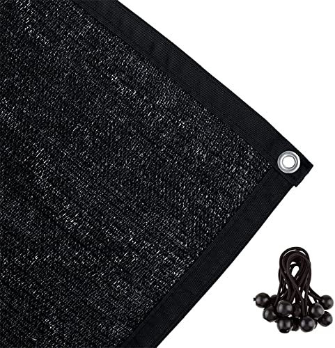 Shatex 90% Shade Fabric 10X 22ft Sun Shade Cloth with Grommets for Pergola Cover Canopy Black, 12 Bungee Balls