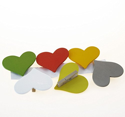 Deko und Band Holz-Herz auf Clip - ca. 8cm - 6 Stück - bunt - 3618-01