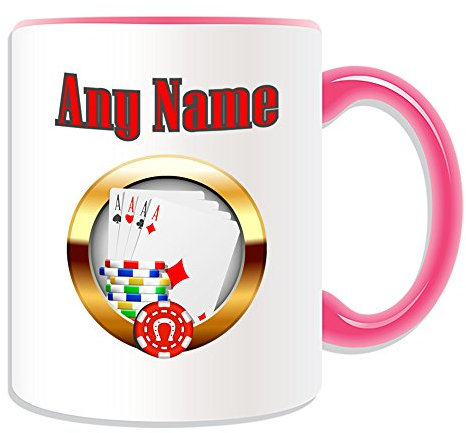 Personalisiertes Geschenk – Karten und Chips Baccara/Blackjack/Texas Holdem Tasse (Casino Design Thema, Farbe Optionen) – alle Nachricht/Name auf Ihre einzigartige – Hold 'em Poker Chip, keramik, rose