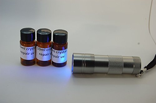 30ML CRYSTAL REPAIR UV RESIN, GLUE FOR REPAIRING GLASS, METAL, FURNITURE, WATCH, MULTI PURPOSE + 12 LED UV TORCH