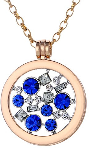 Morella Halskette Damen Gold 70 cm Edelstahl mit Anhänger und Coin 33 mm in Schmuckbeutel Glitzerwelt blau Silber