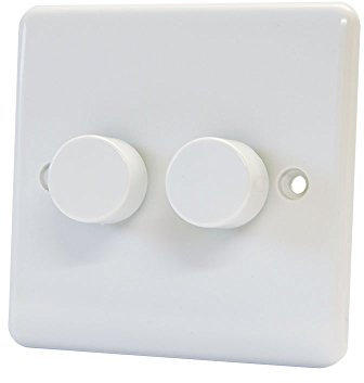 10A Light Dimmer Switch 2 Gang 2 Way - Push On Off 400W - Plastic White