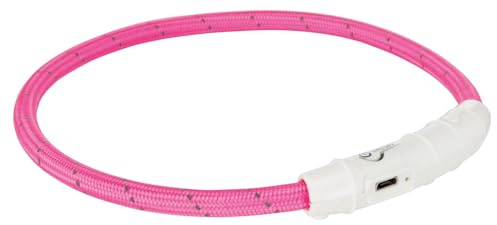 TRIXIE Flashing Light-Up Ring, USB, M - L (65 cm/Diameter 7 mm) Pink