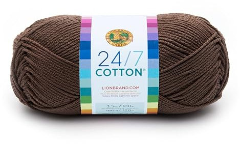 Lion Brand Yarn (1 Skein 24/7 Cotton Yarn, Café Au Lait 761-126 24-7 Baumwollgarn, Baumwolle, 15.24x6.35x6.35 cm, 170