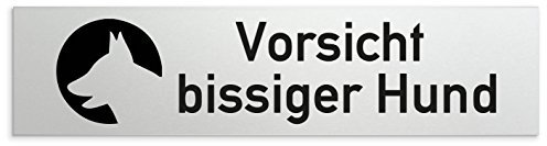 Türschilder24 Aluminium Türschild Vorsicht bissiger Hund 160 x 40 x 1,5mm (Oberfläche veredelt) • Selbstklebend