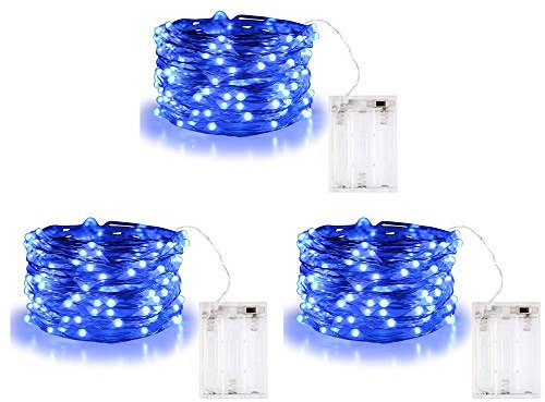 BOLWEO 3Pack Battery Powered String Lights,10Ft/3M 30LEDs,Copper Wire Fairy Decor Lights for Christmas New Year's Eve Indoor Outdoor Decoration,Blue