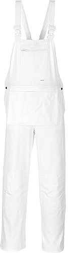 Portwest S810 Men's Painters Bib Overalls - Bib and Brace Cotton Workwear Overalls White, XX-Large
