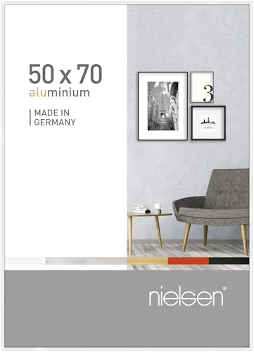 nielsen Bilderrahmen, 50 x 70 cm, Aluminium, Weiß Glanz, Posterrahmen zum Aufhängen im Hoch- & Querformat, Echtglas, Pixel