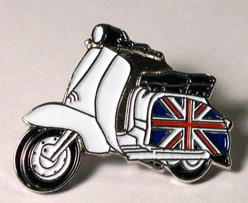 Anstecker aus emailliertem Metall, Motiv: Roller, Lambretta mit britischer Flagge/Union Jack