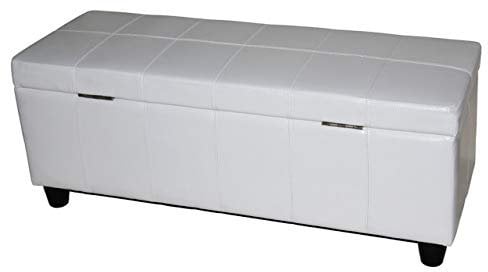 Mendler Aufbewahrungs-Truhe Sitzbank Kriens, Leder + Kunstleder, 112x45x45cm MVG-Zertifiziert - weiß