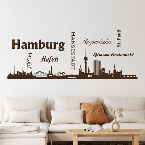 GRAZDesign Wandtattooo Skyline Hamburg Aufkleber Wohnzimmer Büro Wandaufkleber Wandsticker, Jugendzimmer, Wanddeko Wohnbereich Größe XXL, 131x50cm, 070 schwarz