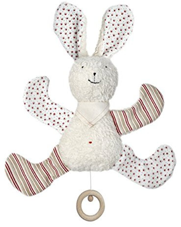 Efie Bio-Spieluhr Hase mit Halstuch – 100 % Baumwolle (kbA), Füllung aus Schurwolle (kbT), handgefertigt in Deutschland – GOTS-zertifiziert – nachhaltig - Melodie Brahms (Guten Abend gute Nacht)