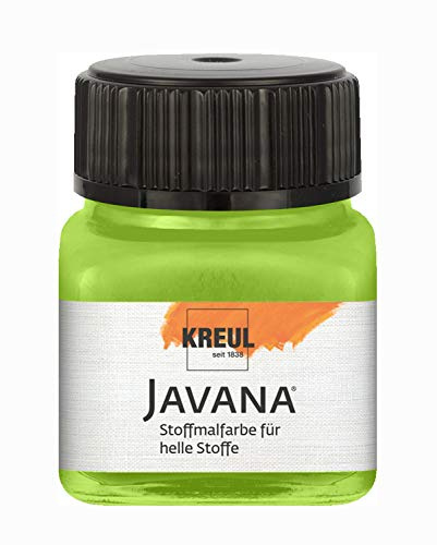 KREUL 90931 - Javana Stoffmalfarbe für helle Stoffe, 20 ml Glas in leuchtgrün, geschmeidige Farbe auf Wasserbasis mit cremigem Charakter, dringt fasertief ein, waschecht nach Fixierung