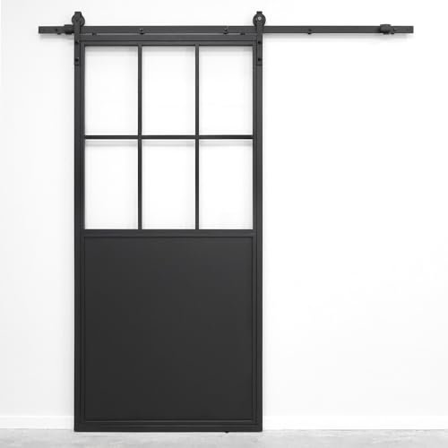SEART Loft-Glasschiebetür Modena, Schiebetürsystem, pulverbeschichtet (90x210cm, Transparent) 90x210 cm