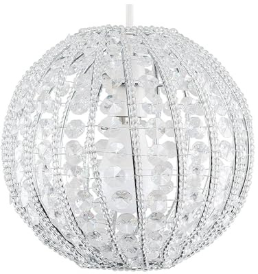 Modern Ornate Design Round Ceiling Pendant Shade with Clear Acrylic Jewels