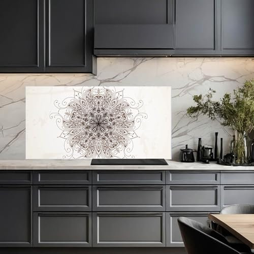 banjado Küchenrückwand Glas ohne Bohren 110x55cm – Glasrückwand Küche mit Motiv Mehendi/Spritzschutz Küchenrückwand Glas/selbstklebende Küchenrückwand Platte - magnetisch & beschreibbar