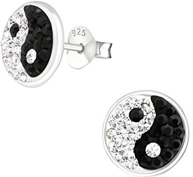 Laimons Damen-Ohrstecker Damenschmuck Kreis Ying Yang Platte schwarz weiße Zirkonia Sterling Silber 925