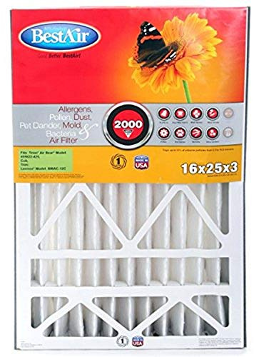 BestAir AB3-1625-11R AC Furnace Air Filter, 16 x 25 x 3, MERV 11, Fits 100%, For Trion Air Bear, Supreme, Skuttle, GeneralAire, Source1 & Ultravation Models, Pack of 1