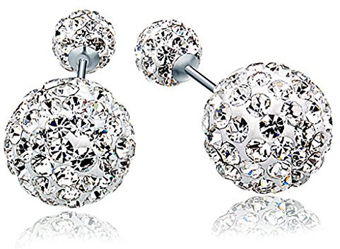 Unendlich U 925 Sterling Silber 6-10mm Doppel Österreichischer Kristallkugeln Ohrstecker Front-Back-Ohrringe für Damen/Mädchen