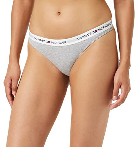 Tommy Hilfiger - Cotton Iconic Thong, Grey - Soft Cotton Blend - 90% Cotton, 10% Elastane - Elasticated Waistband - Medium Rise Waist - Size L