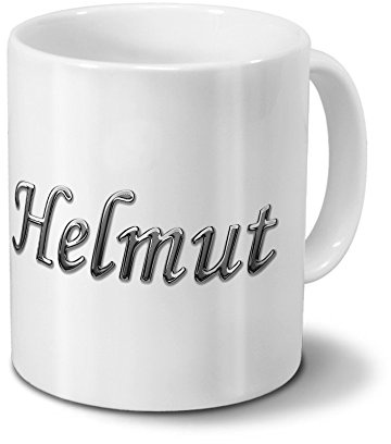 printplanet Tasse mit Namen Helmut - Motiv Chrom-Schriftzug - Namenstasse, Kaffeebecher, Mug, Becher, Kaffeetasse - Farbe Weiß