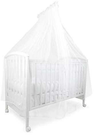 Baby Idea - Zanzariera Lettino Neonato con Supporto Asta con velo per Culla in Tulle Antistrappo Protezione Sicura da Zanzare, Insetti e Polvere Made In Italy (Bianca bordata in bianco)