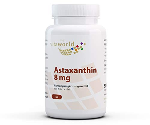 Vita World Astaxanthin 8mg 60 Vegetarian Capsules Production Haematococcus pluvialis Made in Germany