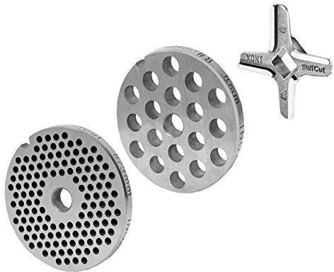 Wolfcut Lochscheibensatz kompatibel mit alle Fleischwolf Größen 8 / 3MM + 8MM Bohrung und 1 Kreuzmesser Eversharp - kompatibel mit Fleischwolf Jupiter - Bosch - Alexanderwerk