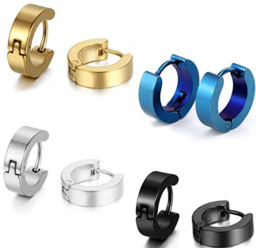 OIDEA 4 Paare(8PCS) Herren Ohrringe, Edelstahl Creolen Gestüt Ohrstecker Ohrschmuck, Gold Blau Silber Schwarz
