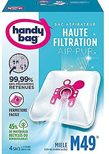 Melitta Handy Bag M49-4 bolsas para aspiradoras Miele, Daewoo y Welstar, cierre hermético, filtro antialérgeno, filtro de motor