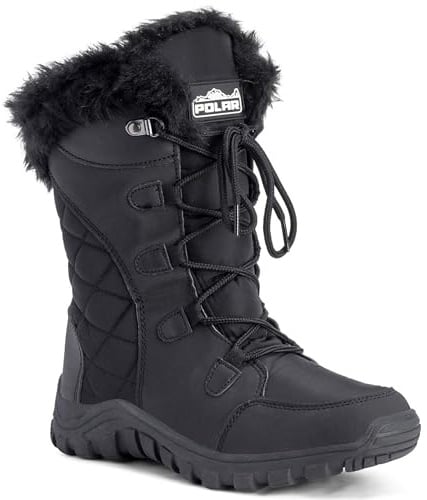 POLAR Womens Quilted Lace Up Black Outdoor Snow Rain Duck Boot - 7 - BLK38 YC0129