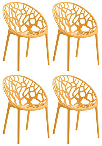 CLP 4er Set Gartenstühle Hope Kunststoff I Stapelstühle wetterfest und UV-beständig I Outdoorstühle pflegeleicht I Sessel für draußen, Farbe:orange