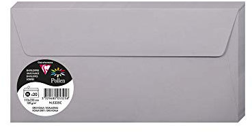 Clairefontaine - Ref 5325C - Pollen Adhesive Envelopes (Pack of 20) - DL Sized, 120gsm Paper, Printer-Compatible, Acid Free, Adhesive Strip for Easy Seal - Koala Grey