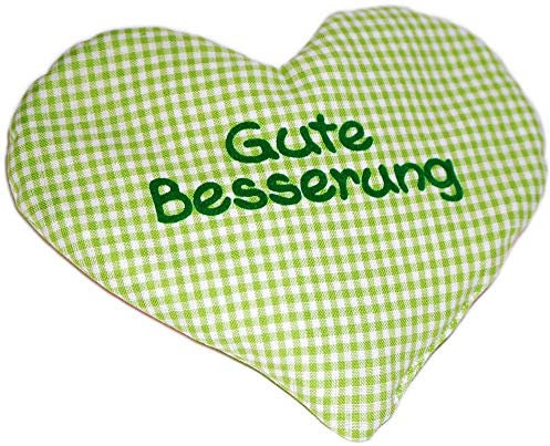 Herzkissen mit Spruch für Babys Wärmekissen mit Rapssamen Rapskissen mit Spruch Körnerkissen Personalisiertes Kissen zum wärmen, Größe: ca. 15x17cm Spruch: Gute Besserung, Farbe: grün kariert (Grün Gute Besserung)