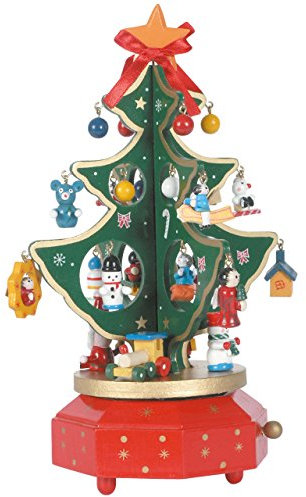 Spieluhr Drehbaum mit angehängten Figuren, H: 25 cm, rot/grün, handbemalt
