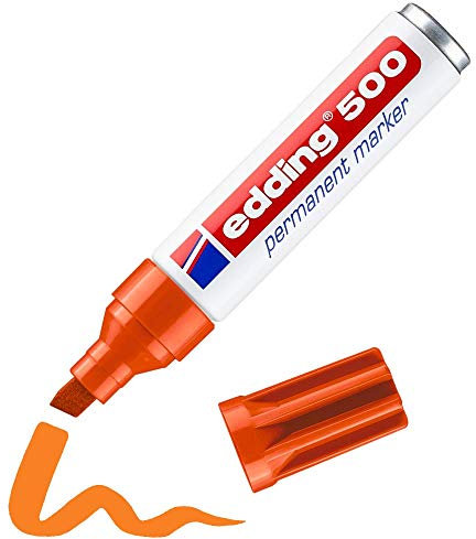 edding 500 permanent marker - orange - 1 pen - chisel tip 2-7 mm - waterproof, quick-drying, smear-proof pens - for cardboard, plastic, wood, metal, glass and fabric