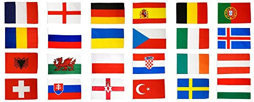 Flaggenfritze® Fahnen Set EM 2016-60 x 90 cm, alle 24 Nationen + gratis Sticker