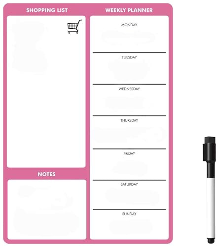 TMS Magnetischer Wochenplaner und trocken abwischbarer Stift, Mahlzeitenplaner und Einkaufsliste, Kühlschrank-Whiteboard für Mahlzeitenvorbereitung, Notizen und Erinnerungen, Tagesplan - Trocken