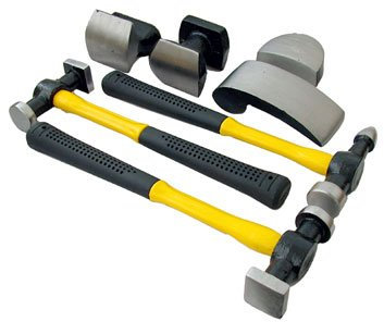 Tooltime® 7pc Car Auto Body Dent Repair Panel Kit + Case - Beaters Beating Fibreglass Hammer