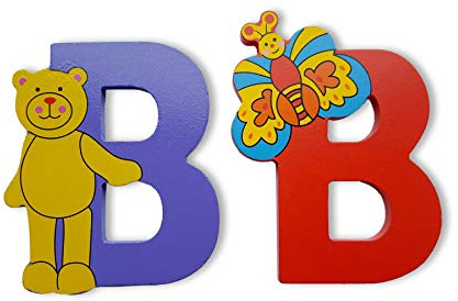 Vinsani Wooden Letters, ABC Alphabet Learning Toys, Self Adhesive, (B) | Preschool Educational Gift Toys for Toddlers, Personalised Colorful Jungle Animals Uppercase Letters Game, 8-10cm