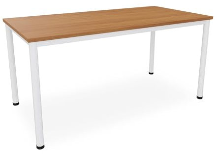 Dila GmbH Schreibtisch/Besprechungstisch in verschiedenen Größen und Farben weißes Metallgestell Konferenztisch Arbeitstisch (B: 160 cm x T: 80 cm, Buche)