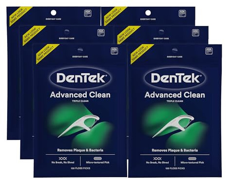 DenTek Floss Picks, Advanced Clean, Plaque Remover, 150 Count, Pack of 6