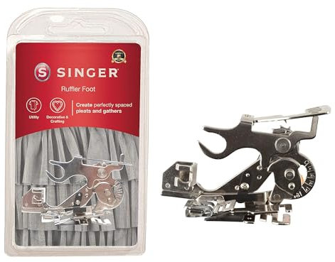 Singer Ruffler Attachment Presser Foot, Perfectly Spaced Pleats/Gathers, Easily Adjust Closeness & Depth, Light to Medium Fabrics-Sewing Made Easy Nähfuß, Metall Kunststoff, Weiss/opulenter Garten
