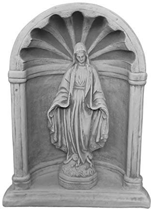 gartendekoparadies.de Kapelle mit der Heiligen Maria Madonna, Steinfigur H. 94 cm, 117 kg, Grau, frostsicher aus Steinguss für Außenbereich