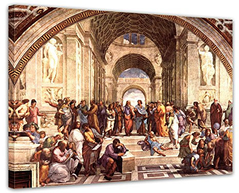 Bilderdepot24 Bild auf Leinwand | Raffael Die Schule von Athen in 120x90 cm als Wandbild | Wand-deko Dekoration Wohnung alte Meister | 180281-120x90