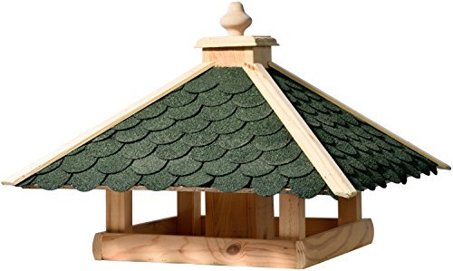 dobar® 98540FSCe Großes Vogelfutterhaus - XL Vogelvilla aus Massivholz - Vogelhaus mit Bitumen Dachschindeln - Futterstation für Ständermontage - Futterspender Wildvogel - 54 x 54 x 38 cm - Grün