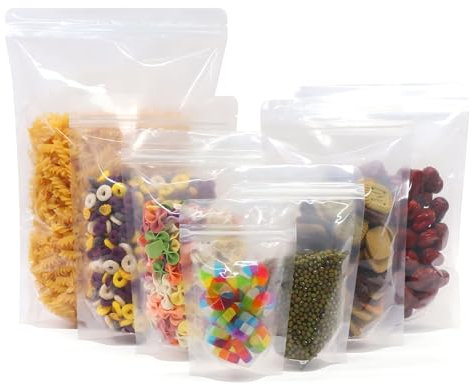 100 sacs transparents dressés SumDirect pour aliments surgelés de 18x26cm, Pochettes dressées réutilisables avec fermetures à glissière, Sac d'emballage de l'encoche à déchirure thermo